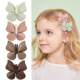 Hair Accessories 2PCS Baby Girl Butterfly Clip For Kids Handmade PU Leather Hairpins Headband Solid Princess