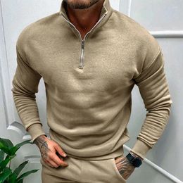 Men's Hoodies 2024 Casual Fleece Sweatshirts Men Long Sleeve Zip-up Lapel Sweatshirt Fall Winter Leisure Solid Color Mens Loose Pullover