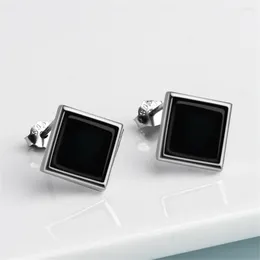 Stud Earrings 925 Silver Natural Black Jadeite Square Beads Stub Lucky Earring Certificate Luxury Jade Woman's Bridal Ear Jewelry