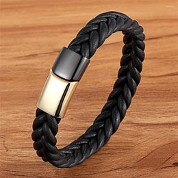 Charm Bracelets Geometric Braided Stainless Steel Buckle Clasp Genuine Leather Bracelet For Men Colour Combination Design Hand Accessories