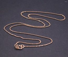 Chains Real Au750 Pure Solid 18K Rose Gold Chain Women Lucky 1mm Beads Link Necklace 3g Stamp