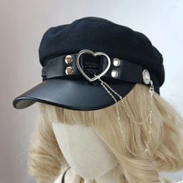 Berets Woollen Felt Beret Hat For Women Y2K Steampunk Cool Joker Girl Fashion Octagonal Cap Teens Lolita-Style Headwear