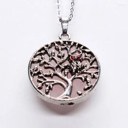 Pendant Necklaces Trendy-beads Attractive Design Silver Plated Natural Rose Pink Quartz Tree Of Life Necklace Link Chain Jewellery