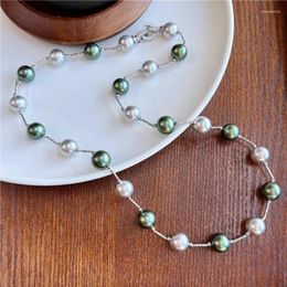 Choker Deep Sea Shell Pearl Necklace Grey Peacock Green 60cm