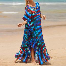 Women's Swimwear 2024 Bathing Suit Dress Cotton Printed Gown Loose Large Beach Blouse Bikini Holiday Sunscreen Shirt Vacation Fit