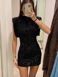 Casual Dresses Fashion Sequin Mini Dress For Women Elegant O Neck Sleeve Shiny Short Robe Female Y2k Chic Christmas Evening Party