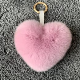 Keychains Lovely Heart Women's Pom Poms Rex Fur Key Chains Girl Bag Hang Car Ring Cute Keychain