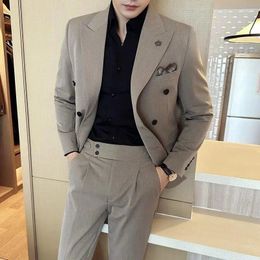 Men's Tracksuits (Blazer Trousers) Fashion Double Breasted Design Slim Suit Italian Style Luxury Wedding Social Party Tuxedo 2 Piece Set