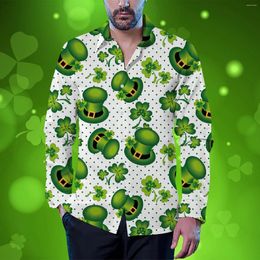 Men's Casual Shirts Male St. Patricks's Day Long Sleeve Shirt Autumn 3D Printing Hawaii Tops Business Beach Slim Fit