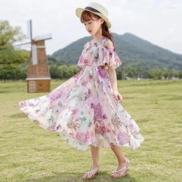 Girl Dresses Bohemian Summer Girls Dress Kids Beach Chiffon Floral Teenage Clothes 6 8 10 12 14 Year