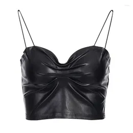 Women's Tanks Women Fashion Leather Camisole Chest Padded Sling Tank Tops Summer Sleeveless Backless Crop Camis Clubwear Tees