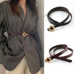 Belts Metal Rhombus Buckle Women Thin Belt Trouser Dress Coat Decoration PU Leather Waist Strap Adjustable