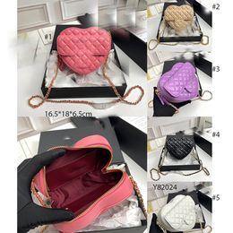 Hochwertige Luxus-Umhängetasche, rosa Designer-Tasche, kleine Umhängetasche, Reise-Geldbörse, Umhängetasche, Mini-Herz-Liebestasche mit goldener Sling-Kette, Leder-Valentinstag-Geschenktasche