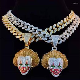 Pendant Necklaces Men Women Hip Hop Movie Clown Necklace With 13mm Miami Cuban Chain Iced Out Bling HipHop Male Charm Jewelry257K