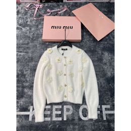 Women's Knits & Tees Mm Home Autumn/winter Heavy Industry 3d Flower Accessories Love Button Up Body Age Reducing Knitted Shirt Fashionable Women