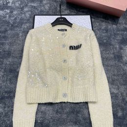 Women's Sweaters Mm Home Autumn/winter Heavy Industry Embroidered Sequin Round Neck Cardigan Sweater+3d Bead Knitwear Fashion