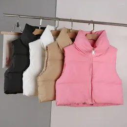 Women's Vests Women Jacket Thickened Padded Winter Vest Coat With Stand Collar Drawstring Waist Sleeveless Cotton For Neck