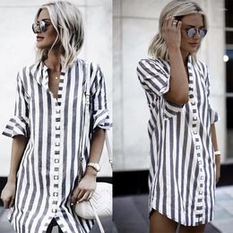 Women's Blouses Shirts Stand Collar Short Sleeves Cold Wind Stripes Irregular Fashion Autumn Camisas De Mujer