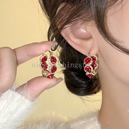 Fashion Trend Unique Design Elegant Delicate Zircon Rose Flower Circle Earrings For Women Jewellery Wedding Party Premium Gifts