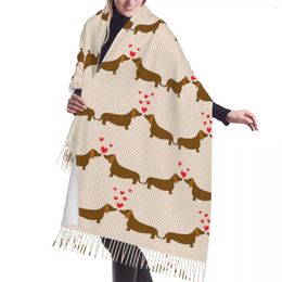 Scarves Autumn Winter Warm Cartoon Dogs Dachshund Patern Fashion Shawl Tassel Wrap Neck Headband Hijabs Stole