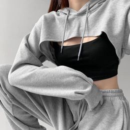 Women's Hoodies Short Streetwear Women Solid Long Sleeve Casual Hoodied Tops Ladies Fashion Chic All-match Loose Sweatshirts