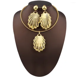 Necklace Earrings Set Africa Pendant Earring With Gold Color Women's Jewelry Shell Shape Wedding Anniversary Party Gift Free Delivery