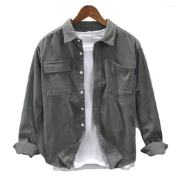 Men's Jackets Corduroy Shirt Cargo Jacket Casual Spring Autumn Loose Coat Cardigan Turn-down Collar Camisa Masculina