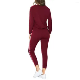 Women's Two Piece Pants Lace Panel Jumpsuit Womens 2 PCS Tracksuits Set Ladies Striped Active Sport Loungewear Snow Bibs Women 2xl