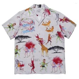 Men's Casual Shirts 2024 Autumn Outdoor WACKO MARIA Lapel Shirt Men Women 1:1 Full Graffiti Printing High Street Style Fashion Short Sleeve