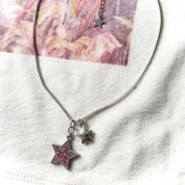 Pendant Necklaces Korean Version Ins Hiphop Inlaid Rhinestone Pentagram Steel Choker Necklace For Women Punk Harajuku Fashion Sweater