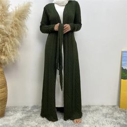 Ethnic Clothing EID Vintage Knit Robe Muslim Abaya Dress Dubai Cardigan Winter Clothes Women's Sweater Bangladesh Coats Morocco Evening