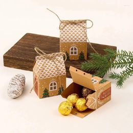 Gift Wrap 5Pcs Merry Christmas Bags House Shape Kraft Paper Candy Cookie Packaging Boxes Tree Pendant Party Decor