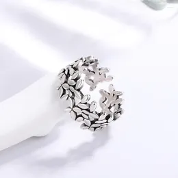 Cluster Rings 925 Sterling Silver Leaf Finger For Women Jewelry Vintage Adjustable Anillos Accessories Birthday Gift Items