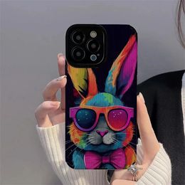 Leather Fashion Cool Colourful Rabbit Phone Case For iphone 15 14 13 12 11 Pro Max XS X XR 15 Plus Fashion Soft Black Back Cover 350pcs