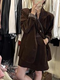 Two Piece Dress UNXX Coffee Color Suit Women Autumn 2024 Capable Elegance Velvet Jacket Midi Skirt 2 Set High Quality Ladies Clothes