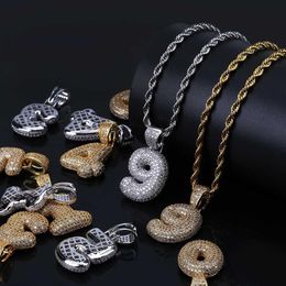 Hip Hop Bubble Arabic number Pendant Necklace Cubic Zircon 0-9 numbers Charm Gold Silver ed Rope chain For Men Women Jewellery 2431