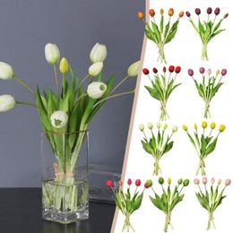 Decorative Flowers 5-Piece Soft Silicone Feel Tulip Artificial Flower Table Bouquet 5-Head Decoration Home Simulation M0M6