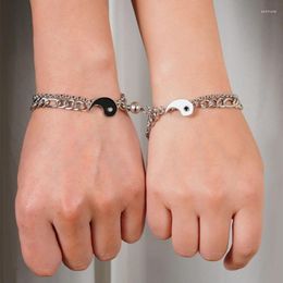 Charm Bracelets 2Pcs Matching Yin Yang Bracelet Set Dainty For Chi Hand Woven Heart Magnet Women Girls