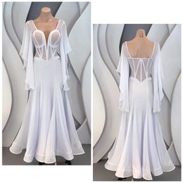 Stage Wear White Ballroom Dance Dress Professional Competition Costume Prom Waltz Clothing Tango Performance Dresses YS4806