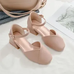 Sandals Clear Heels Chunky Shoes Closed Toe 2024 Women's Suit Female Beige All-Match Med Block Elastic Band Black Girls Co