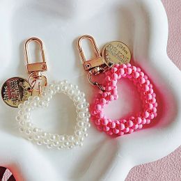 New Fashion Faux Pearl Keychain Women Girl Cute Mini Heart Key Chain Car Key Ring Holder Bag Charms Jewellery