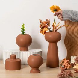 Vases Modern Simple Ceramic Brown Vase Living Room Flower Arrangement Vintage Home Decoration Accessories Creative