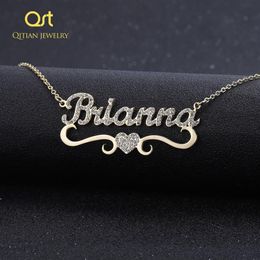 Heart With Personalised Name Necklace & Pendants For Women bling Jewellery iced out Initial Choker Custom bling initial necklace Y20295D