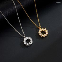 Pendant Necklaces Hip Hop Light Luxury Encrusted With Zircon Geometric Donut Shape Stainless Steel Necklace Women's Collarbone Chain