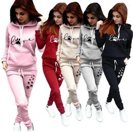 Women's Two Piece Pants Fashion Cute Hoodie Tracksuits Classic Slim Fit Pullover Jogger Set Hooded Sportswear For Female 2024