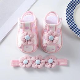 First Walkers Fashionable And Versatile 0-12 M Crib Shoes Baby Learning Walking With Headband Summer Girls' Sandals