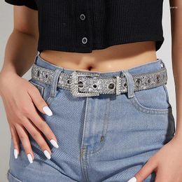 Belts Fashion Goth Shinning Rhinestone Women PU Leather Strap Western Cowboy Y2K Girls Belt For Jeans Men