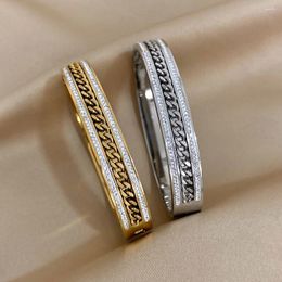 Bangle Fashion Twist Chain Stainless Steel Bracelet Luxury Rhinestone Matching Couple Bracelets For Women Men Jewellery Gift