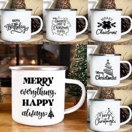 Mugs Happy Merry Christmas Tree Bell Xmas Blessing Coffee Cups Enamel Chocolate Wine Cup Home Party Drink Mug Holiday Gifts