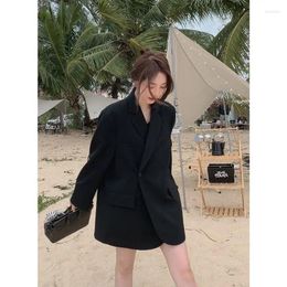 Women's Suits Autumn/winter British Style Short Sleeved Blazer Coats Vintage Casual Solid Colour Loose Single Breasted Suit Jackets